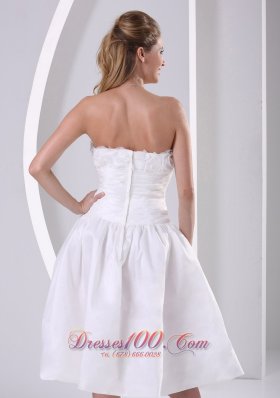 A-line Strapless Ruch Ruffles Tea-length Wedding Dress