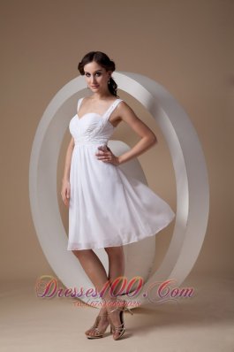 Dapper White Wedding Dress Sheath Straps Chiffon Beading