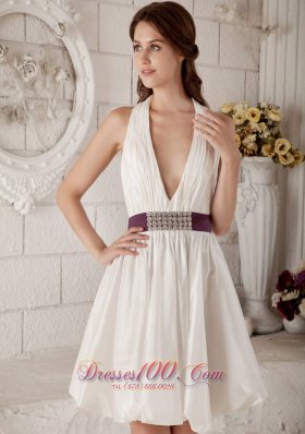 Inexpensive Princess V-neck Short Wedding Dress Taffeta