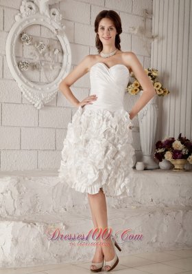 Latest A-line Knee-length Floral Ruch Wedding Dress
