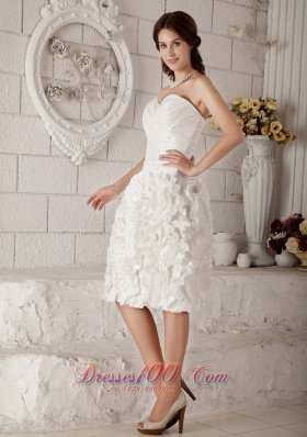 Latest A-line Knee-length Floral Ruch Wedding Dress