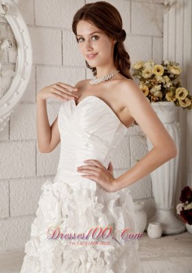 Latest A-line Knee-length Floral Ruch Wedding Dress