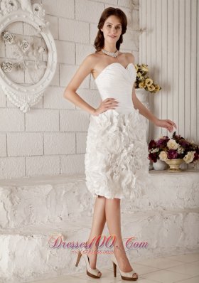 Latest A-line Knee-length Floral Ruch Wedding Dress