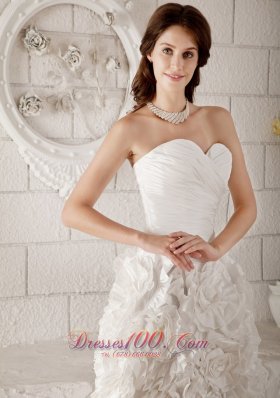 Latest A-line Knee-length Floral Ruch Wedding Dress