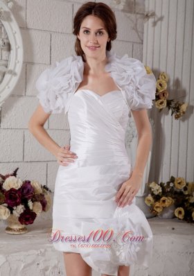 White Column Sweetheart Short Wedding Dress Taffeta Organza