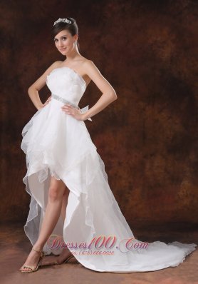 Beaded Unique Strapless Organza High-low Wedding Dress