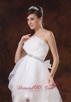 Beaded Unique Strapless Organza High-low Wedding Dress