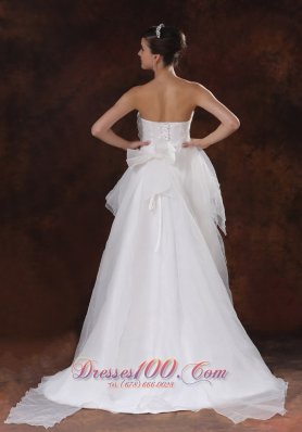 Beaded Unique Strapless Organza High-low Wedding Dress