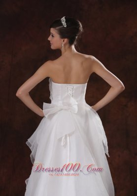 Beaded Unique Strapless Organza High-low Wedding Dress