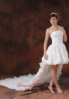 Beautiful High-low White Wedding Dress Rolling Flowers