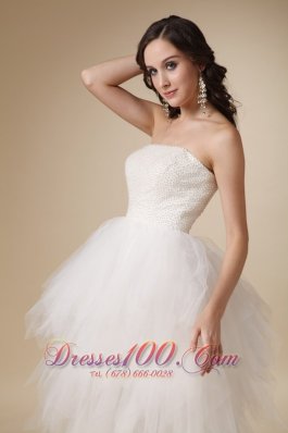 Clearance Strapless Tea-length Tulle Beading Wedding Dress