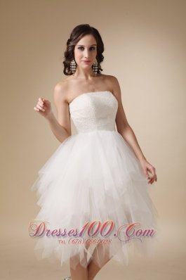 Clearance Strapless Tea-length Tulle Beading Wedding Dress