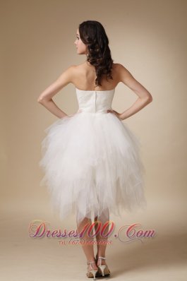 Clearance Strapless Tea-length Tulle Beading Wedding Dress