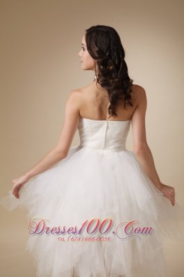 Clearance Strapless Tea-length Tulle Beading Wedding Dress