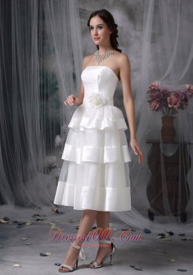 Gorgeous Empire Strapless Tea-length Floral Wedding Dress