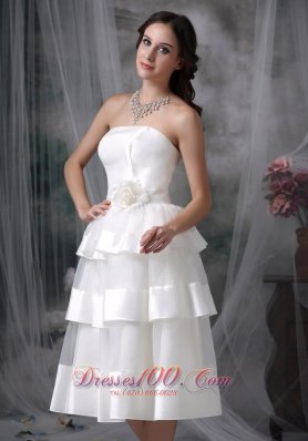 Gorgeous Empire Strapless Tea-length Floral Wedding Dress