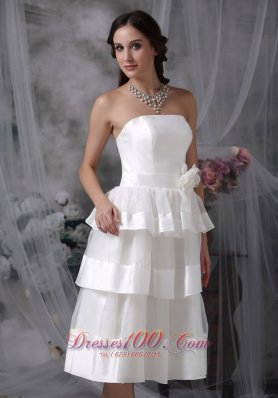 Gorgeous Empire Strapless Tea-length Floral Wedding Dress