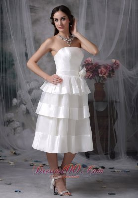 Gorgeous Empire Strapless Tea-length Floral Wedding Dress