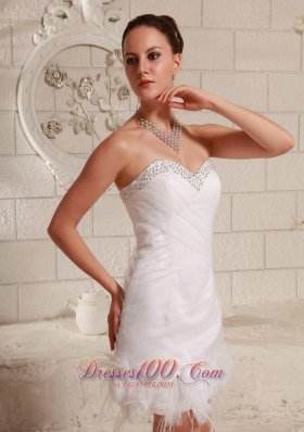 Fashion Sweetheart Beaded Feather Mini-length Wedding Dress