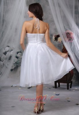 Halter Knee-length Organza Ruched Bodice Short Wedding Dress