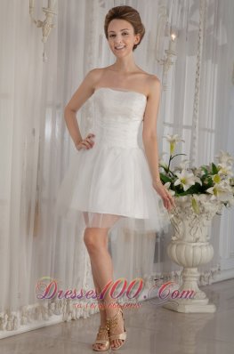 A-Line Strapless Mini-length Beading Wedding Dress