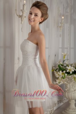 A-Line Strapless Mini-length Beading Wedding Dress