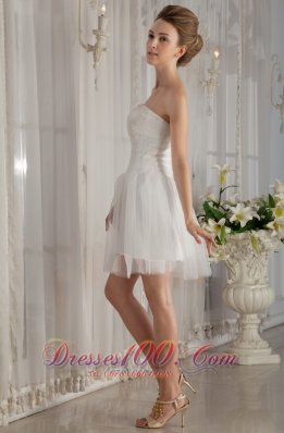 A-Line Strapless Mini-length Beading Wedding Dress