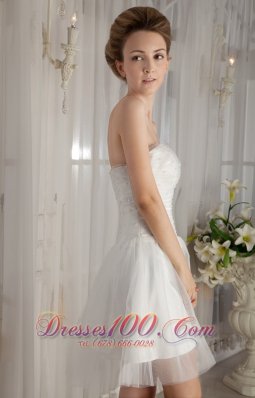 A-Line Strapless Mini-length Beading Wedding Dress