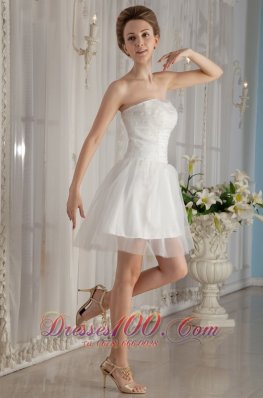 A-Line Strapless Mini-length Beading Wedding Dress