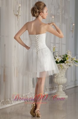 A-Line Strapless Mini-length Beading Wedding Dress