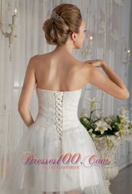 A-Line Strapless Mini-length Beading Wedding Dress