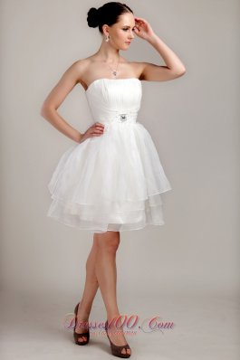 Nifty A-line Mini-length Beading Ruched Wedding Dress