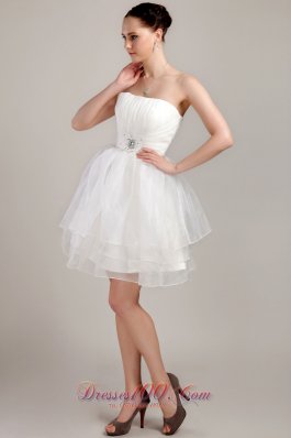 Nifty A-line Mini-length Beading Ruched Wedding Dress