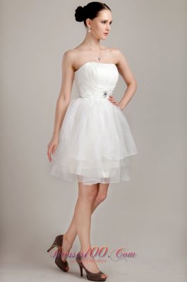 Nifty A-line Mini-length Beading Ruched Wedding Dress