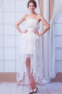 White Column Asymmetrical Organza Evening Prom Dress
