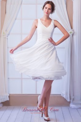 Simple A-line V-neck Knee-length Chiffon Wedding Dress