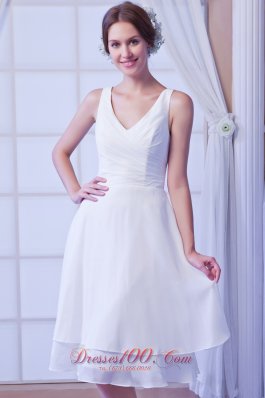 Simple A-line V-neck Knee-length Chiffon Wedding Dress