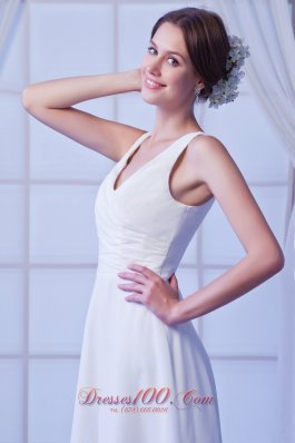 Simple A-line V-neck Knee-length Chiffon Wedding Dress