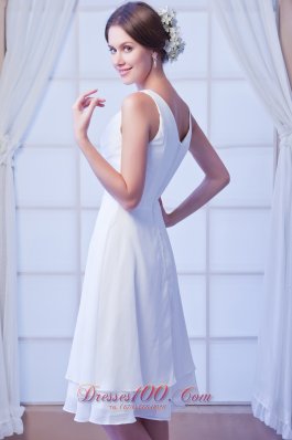 Simple A-line V-neck Knee-length Chiffon Wedding Dress