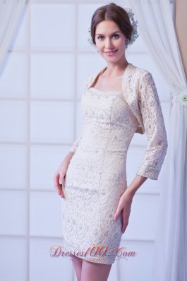 Champagne Column Mini-length Beading Prom Cocktail Dress