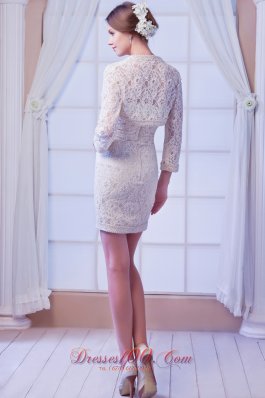 Champagne Column Mini-length Beading Prom Cocktail Dress