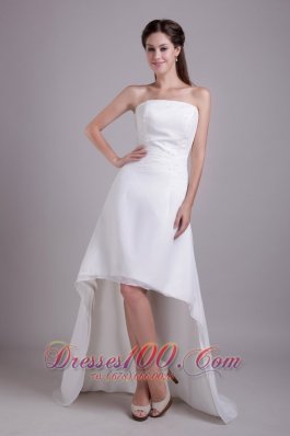 Nifty A-Line Strapless High-low Satin Beading Bridal Gown