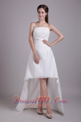 Nifty A-Line Strapless High-low Satin Beading Bridal Gown