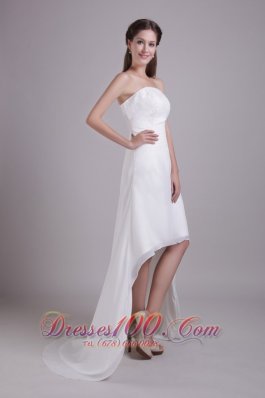 Nifty A-Line Strapless High-low Satin Beading Bridal Gown