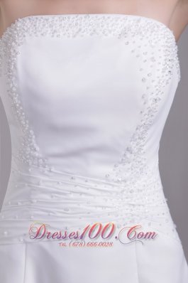 Nifty A-Line Strapless High-low Satin Beading Bridal Gown