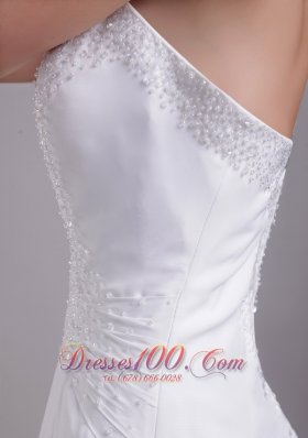 Nifty A-Line Strapless High-low Satin Beading Bridal Gown