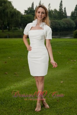Simple Column Sheath Mini-length Taffeta Wedding Dress