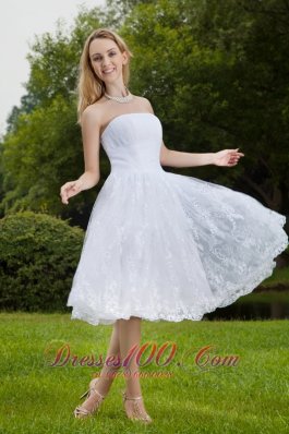 A-Line Strapless Chiffon and Lace Ruch Wedding Gown