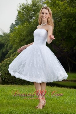 A-Line Strapless Chiffon and Lace Ruch Wedding Gown