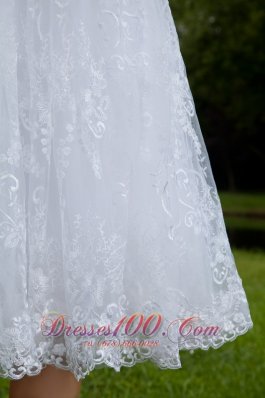 A-Line Strapless Chiffon and Lace Ruch Wedding Gown